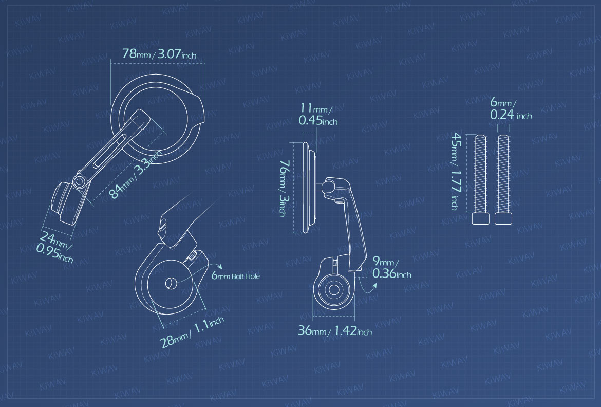 Measurement of KiWAV motorcycle bar end mirrors Aura compatible for M6 threaded handlebars