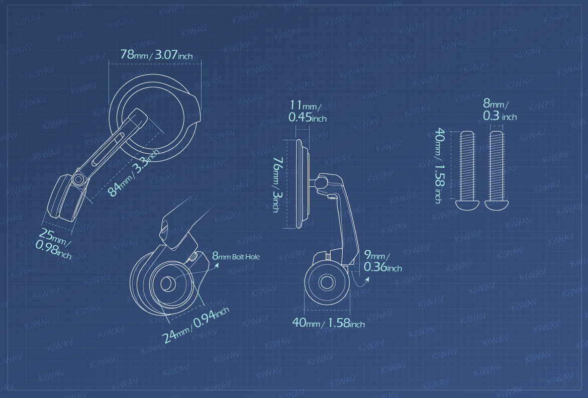 Measurement of KiWAV motorcycle bar end mirrors Aura compatible with BMW M8 threaded handlebar