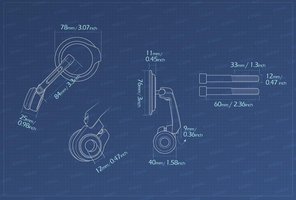 Measurement of KiWAV motorcycle bar end mirrors Aura compatible for BMW