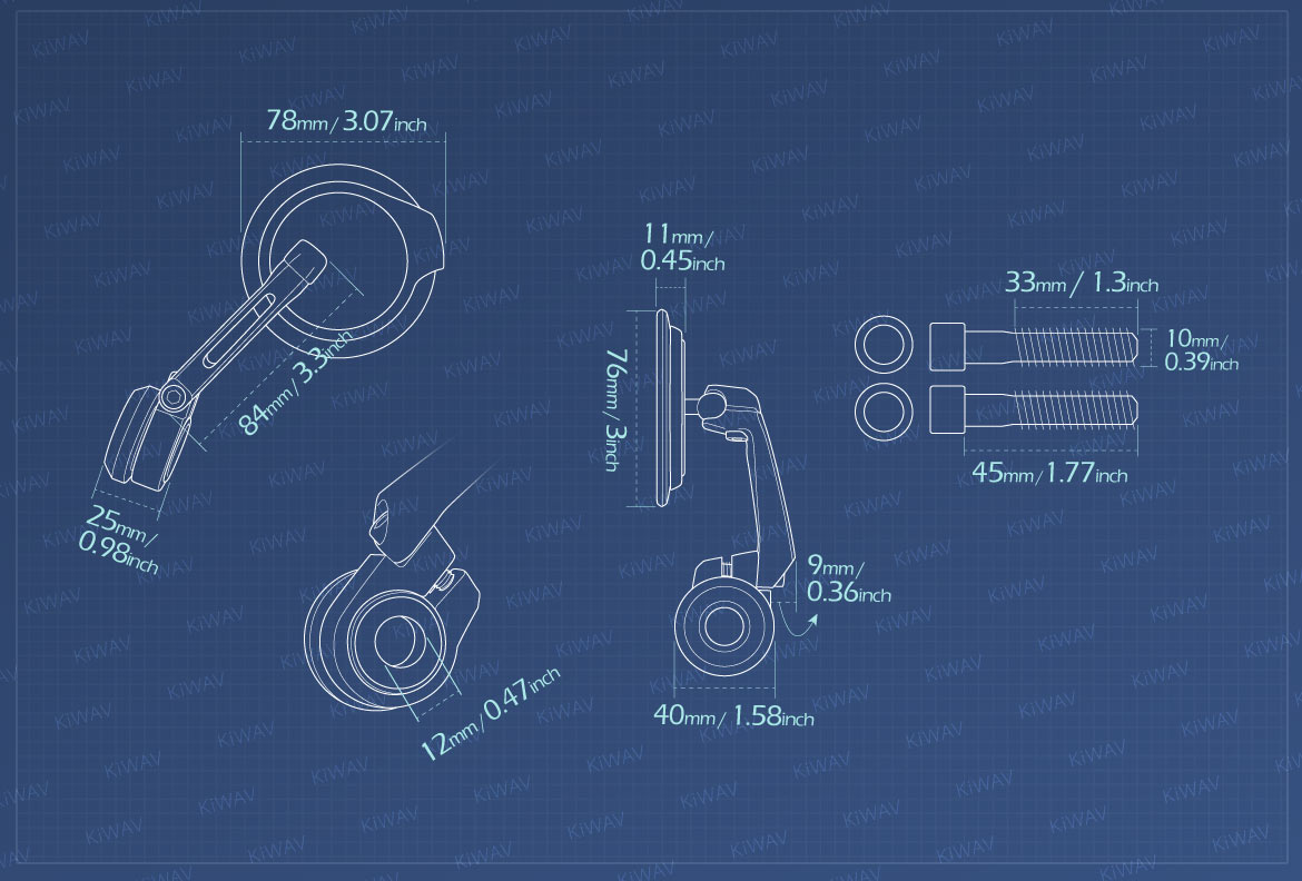 Measurement of KiWAV motorcycle bar end mirrors Aura compatible for BMW M10 threaded handlebar