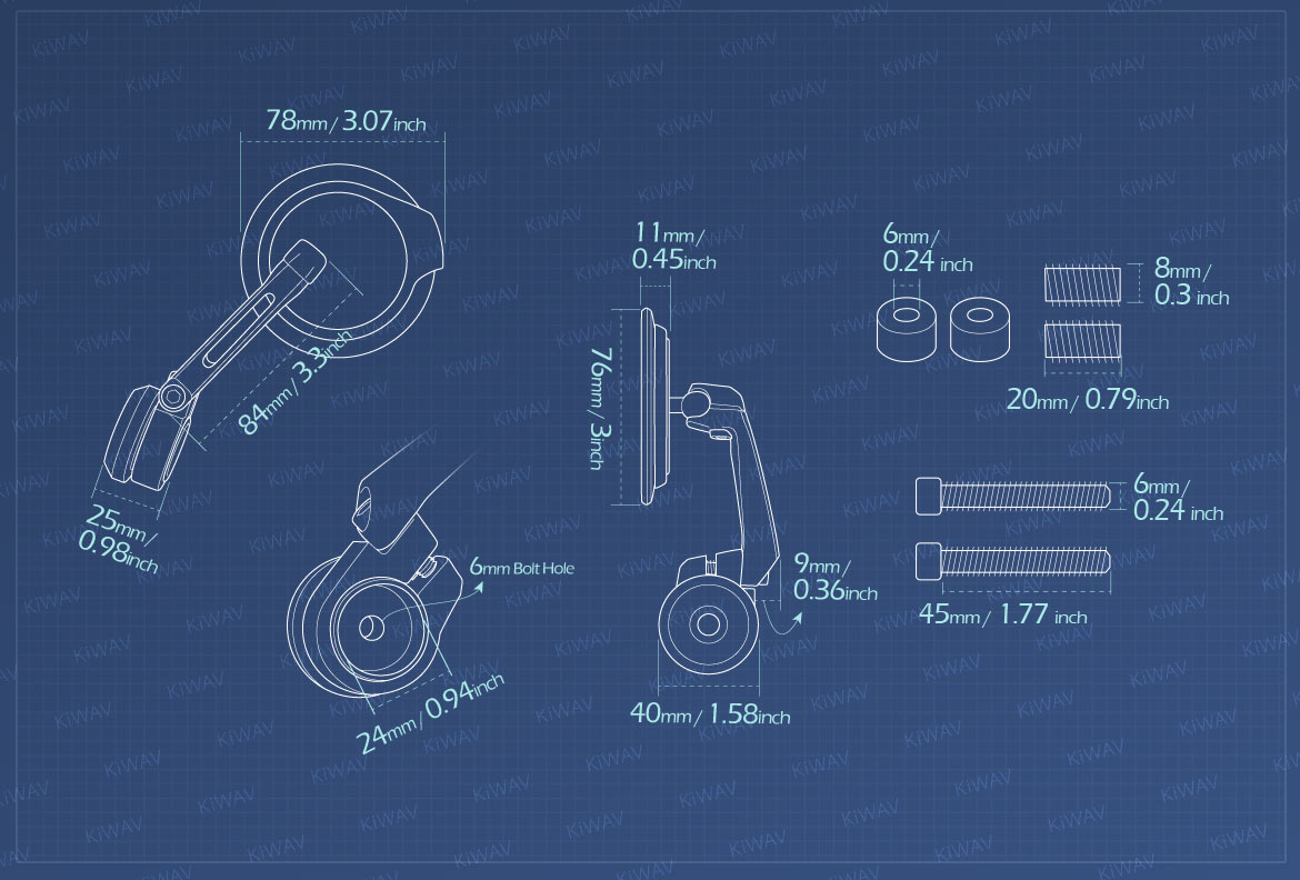 Measurement of KiWAV motorcycle bar end mirrors Aura compatible with BMW M8 threaded handlebar