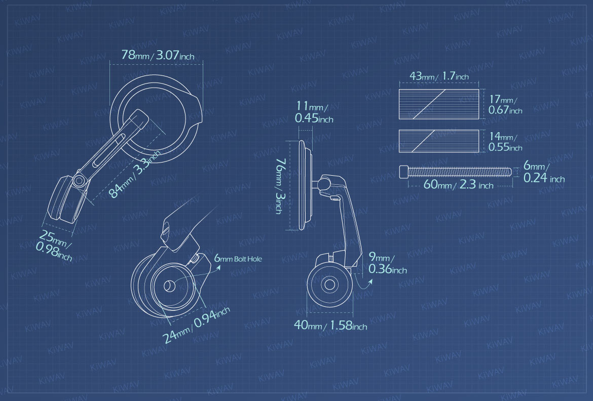 Measurement of KiWAV motorcycle bar end mirrors Aura for 7/8 inch hollow end handlebars