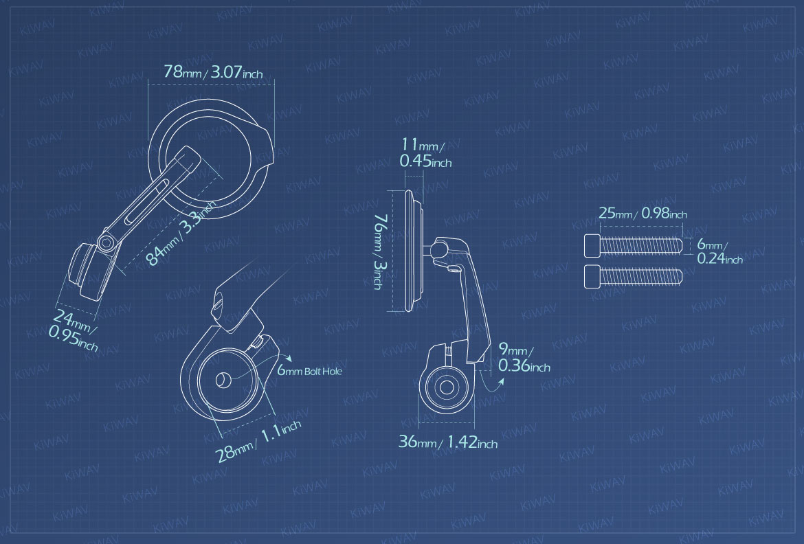 Measurement of KiWAV motorcycle bar end mirrors Aura compatible with some Vespa models, GTS/ GTV/ GT