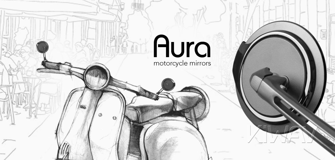 Thinnest motorcycle mirrors KiWAV motorcycle bar end mirrors Aura black compatible with some Vespa models, GTS/ GTV/ GT