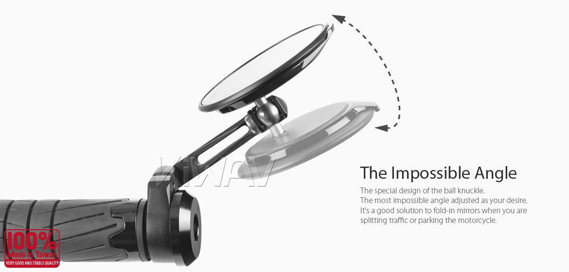 Thinnest motorcycle mirrors KiWAV motorcycle bar end mirrors Aura black for 1 inch & 1-1/4 inch hollow end handlebars