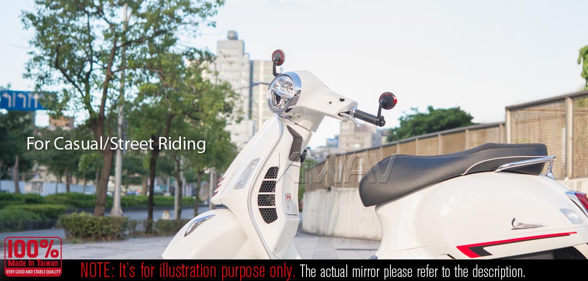 Thinnest motorcycle mirrors KiWAV motorcycle bar end mirrors Aura black compatible with some Vespa models, GTS/ GTV/ GT
