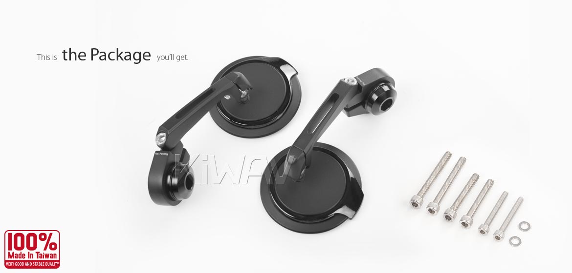 Thinnest motorcycle mirrors KiWAV motorcycle bar end mirrors Aura black compatible for Triumph air-cooled motorcycles
