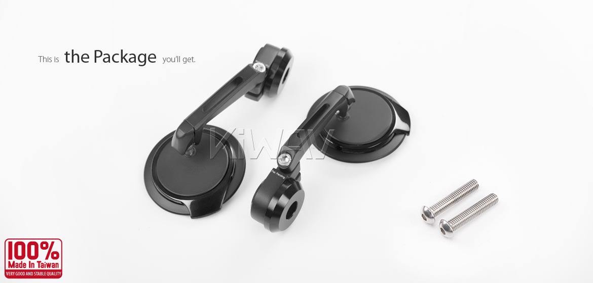 Thinnest motorcycle mirrors KiWAV motorcycle bar end mirrors Aura black for M8 threaded handlebars