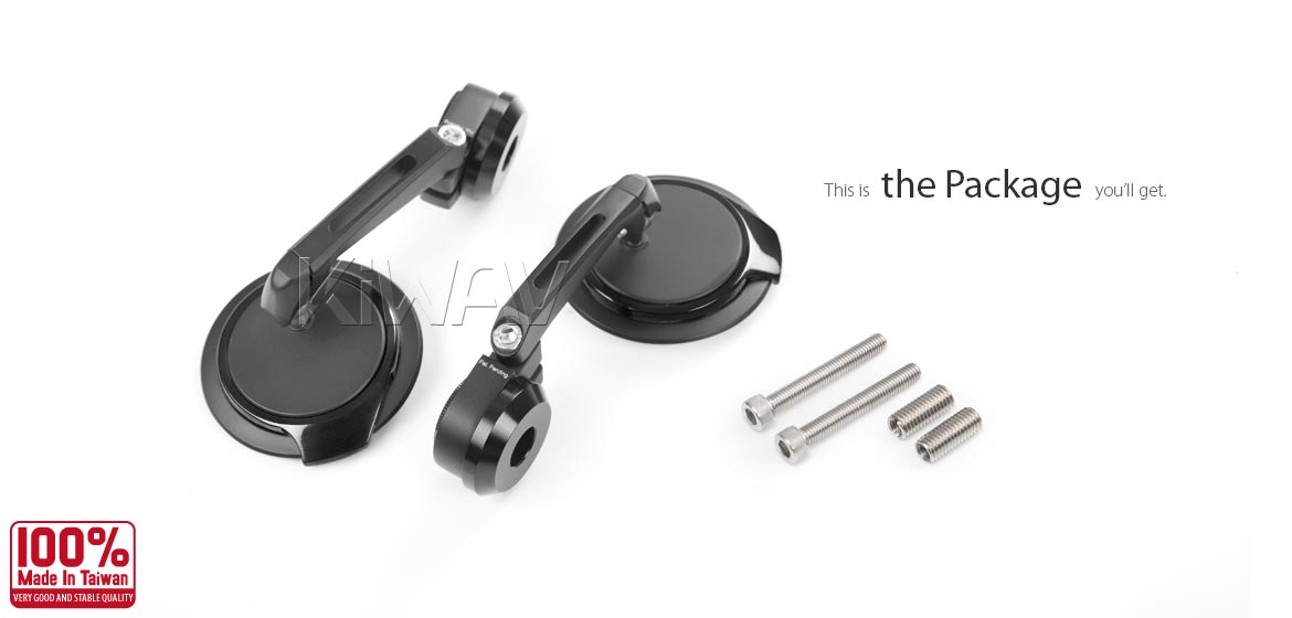 Thinnest motorcycle mirrors KiWAV motorcycle bar end mirrors Aura black for M8 threaded handlebar