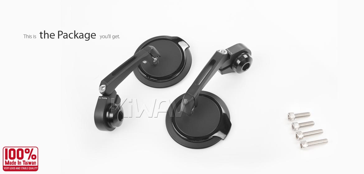 Thinnest motorcycle mirrors KiWAV motorcycle bar end mirrors Aura black compatible for Triumph water-cooled motorcycles