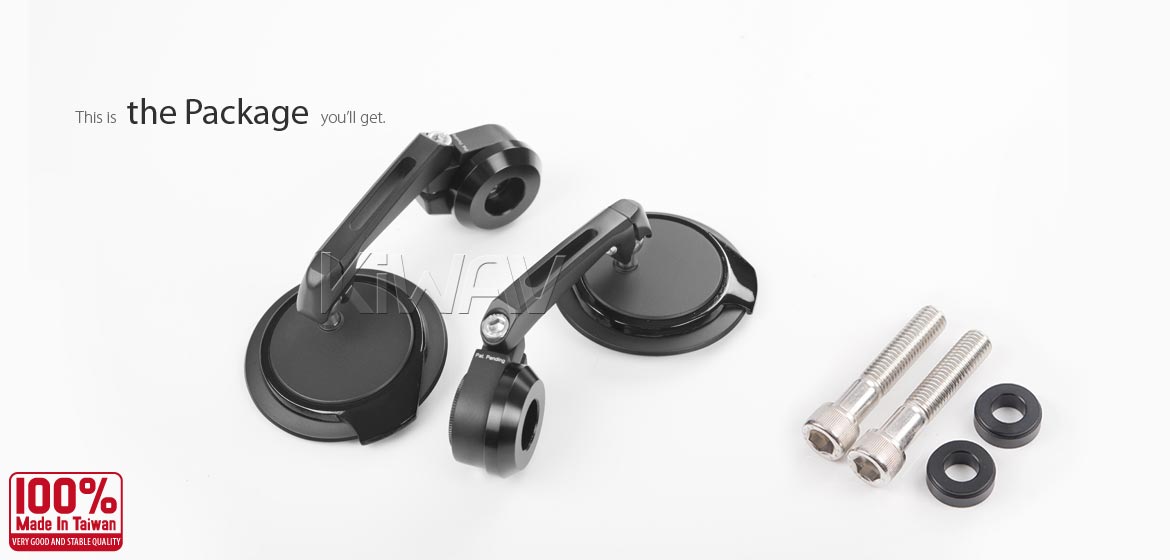 Thinnest motorcycle mirrors KiWAV motorcycle bar end mirrors Aura black compatible for BMW