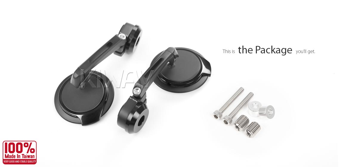 Thinnest motorcycle mirrors KiWAV motorcycle bar end mirrors Aura black for BMW M12 threaded handlebar