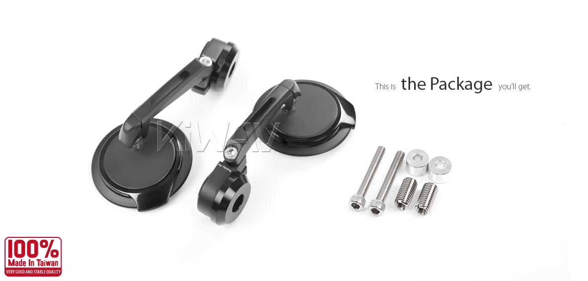 Thinnest motorcycle mirrors KiWAV motorcycle bar end mirrors Aura black compatible for BMW M10 threaded handlebar