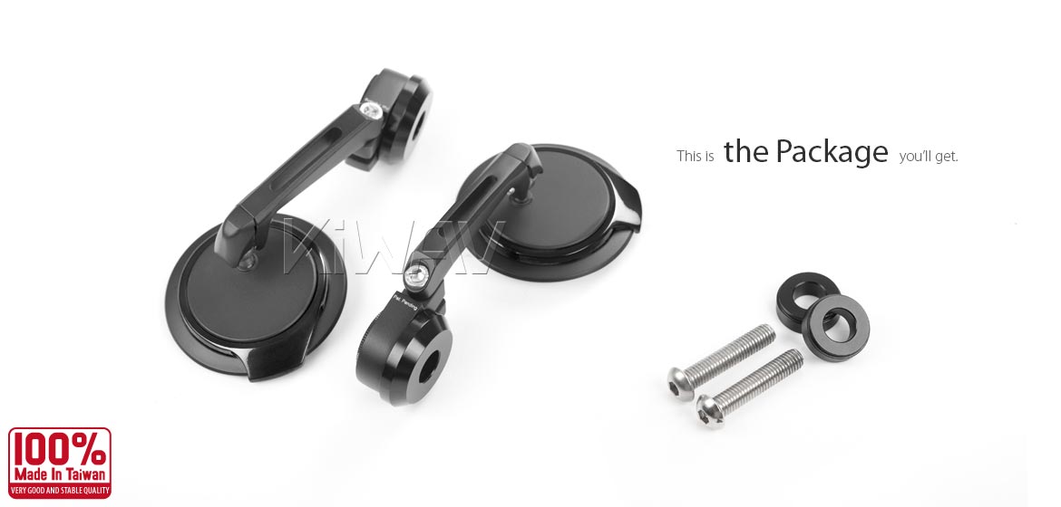 Thinnest motorcycle mirrors KiWAV motorcycle bar end mirrors Aura black compatible with BMW M8 threaded handlebar
