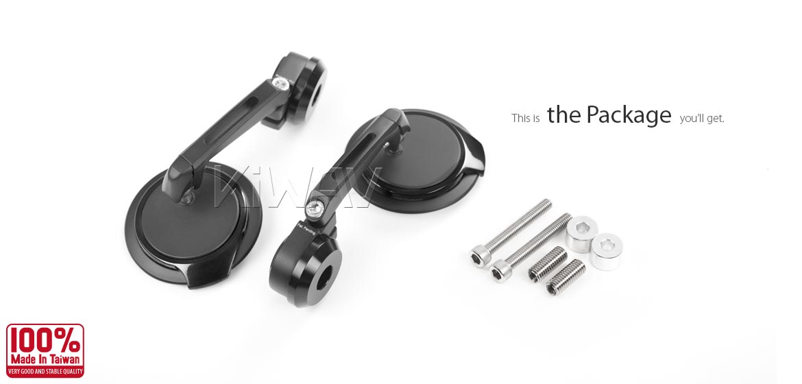 Thinnest motorcycle mirrors KiWAV motorcycle bar end mirrors Aura black compatible with BMW M8 threaded handlebar