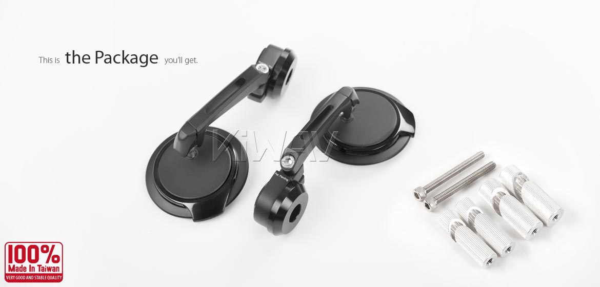 Thinnest motorcycle mirrors KiWAV motorcycle bar end mirrors Aura black for 7/8 inch hollow end handlebars