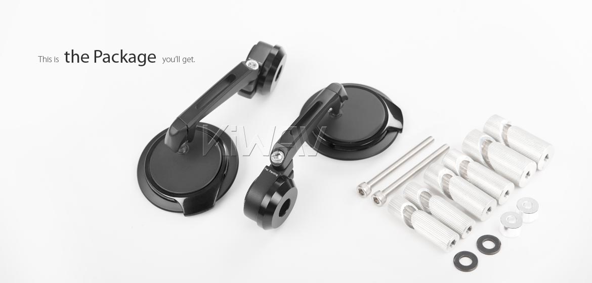 Thinnest motorcycle mirrors KiWAV motorcycle bar end mirrors Aura black compatible for Specific Indian models