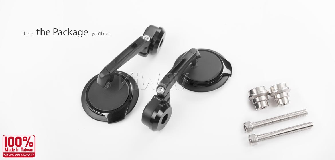 Thinnest motorcycle mirrors KiWAV motorcycle bar end mirrors Aura black compatible for Indian Scout Bobber