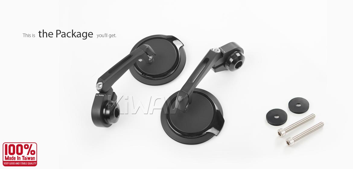 Thinnest motorcycle mirrors KiWAV motorcycle bar end mirrors Aura black compatible for Royal Enfield Interceptor 650