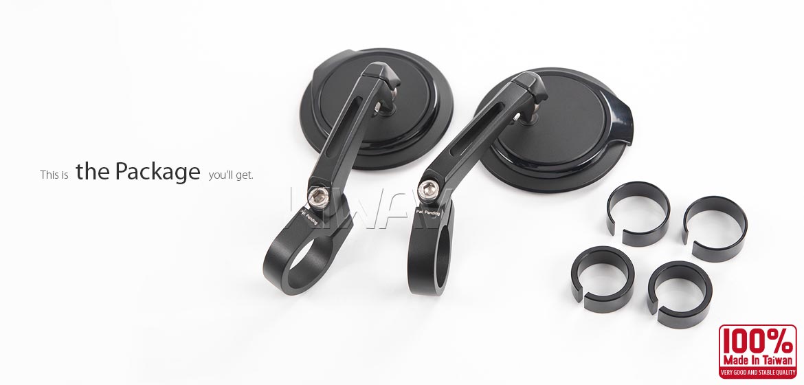 Thinnest motorcycle mirrors KiWAV motorcycle bar end mirrors Aura black for 22/25mm handlebar