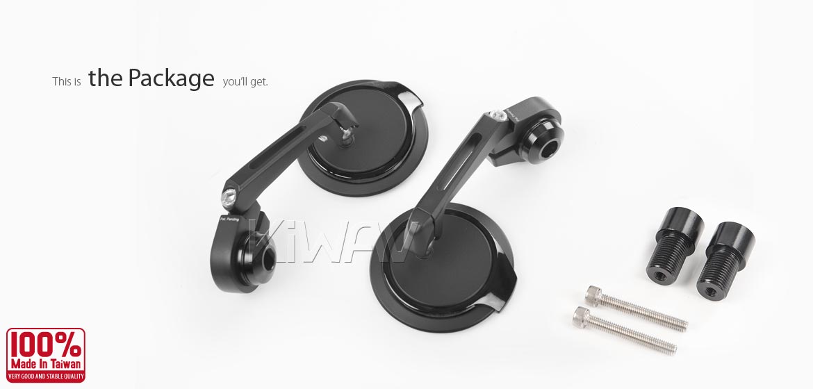 Thinnest motorcycle mirrors KiWAV motorcycle bar end mirrors Aura black compatible for Yamaha M16 threaded handlebars