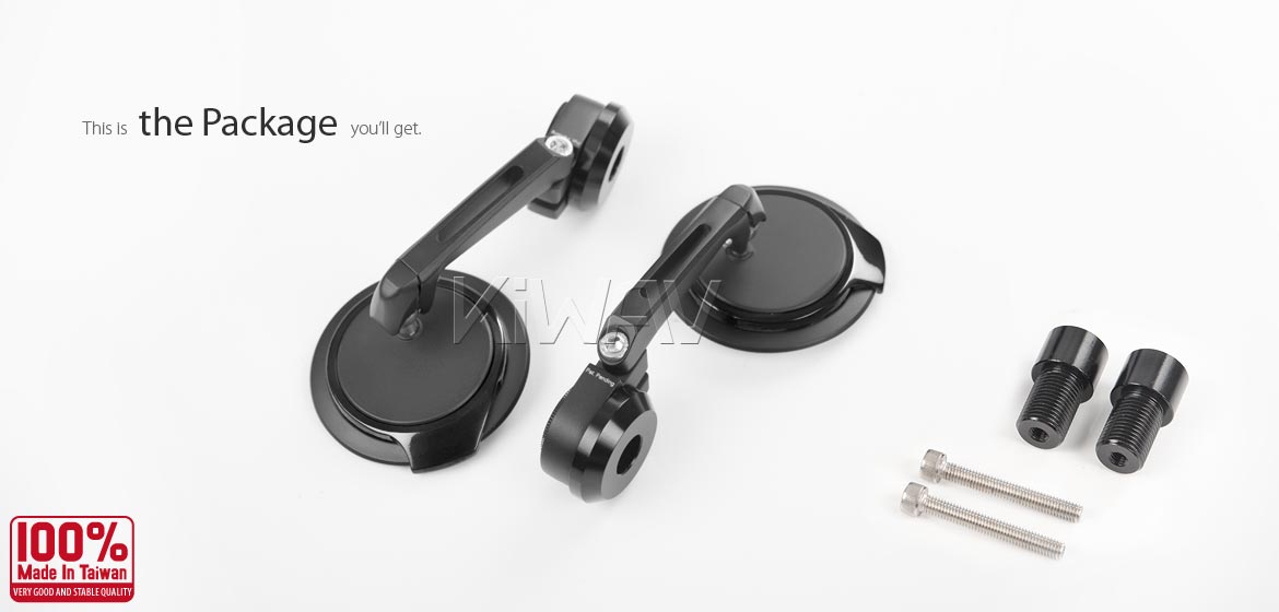 Thinnest motorcycle mirrors KiWAV motorcycle bar end mirrors Aura black compatible for Yamaha M16 threaded handlebars