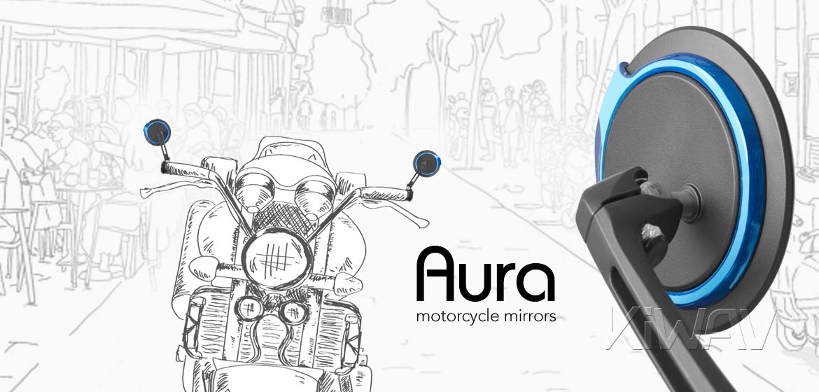 Thinnest motorcycle mirrors KiWAV motorcycle bar end mirrors Aura blue compatible with BMW M8 threaded handlebar