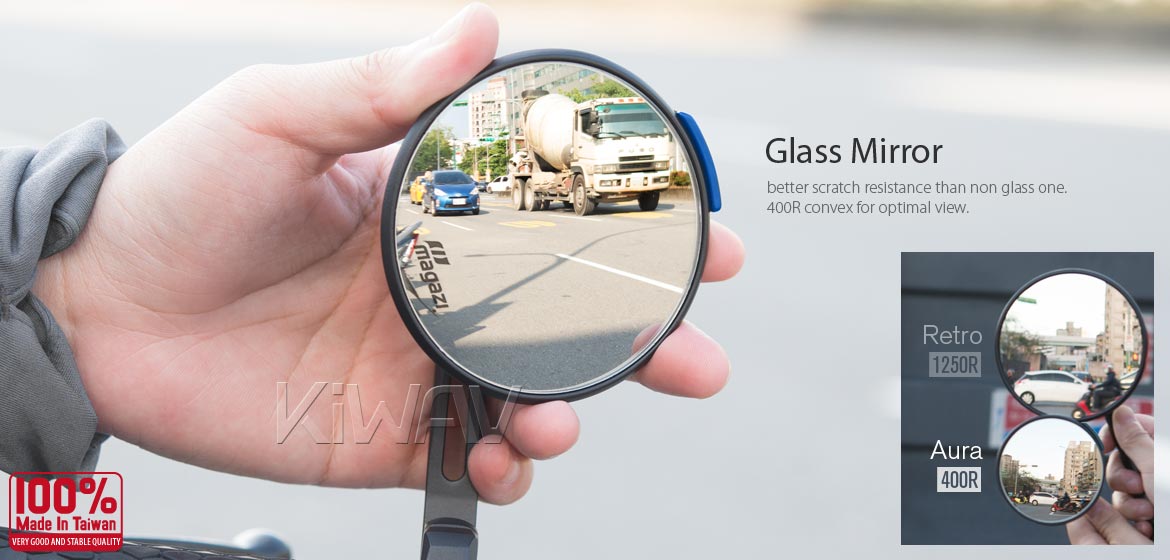 Thinnest motorcycle mirrors KiWAV motorcycle bar end mirrors Aura blue compatible with BMW M8 threaded handlebar