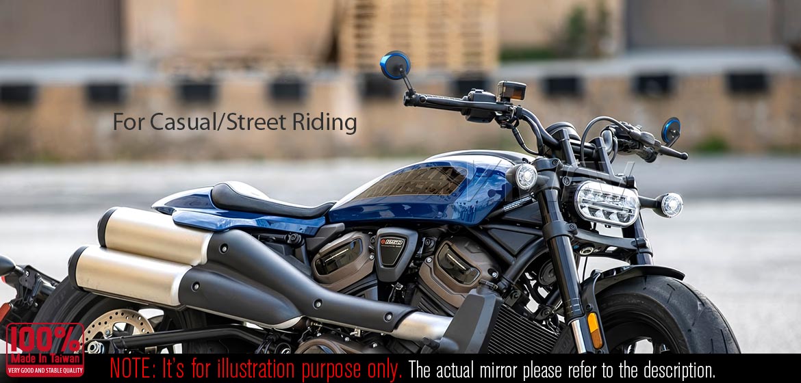 Thinnest motorcycle mirrors KiWAV motorcycle bar end mirrors Aura blue compatible for Harley Sportster S Nightster 2021-