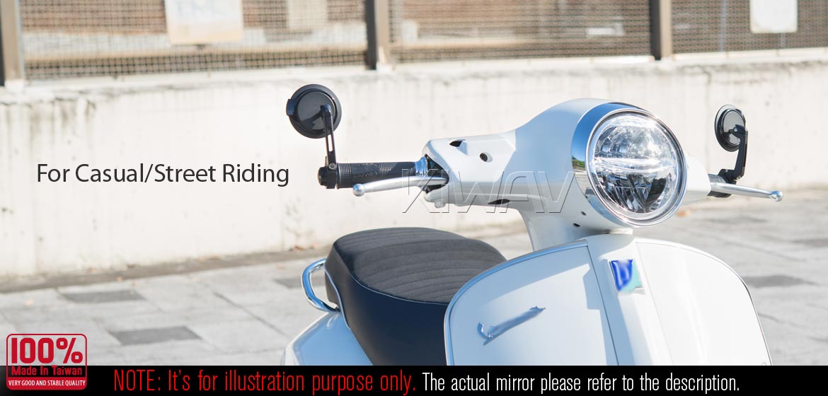 Thinnest motorcycle mirrors KiWAV motorcycle bar end mirrors Aura blue compatible with some Vespa models, GTS/ GTV/ GT
