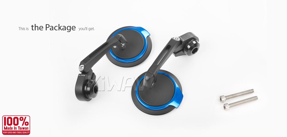 Thinnest motorcycle mirrors KiWAV motorcycle bar end mirrors Aura blue compatible for M6 threaded handlebars