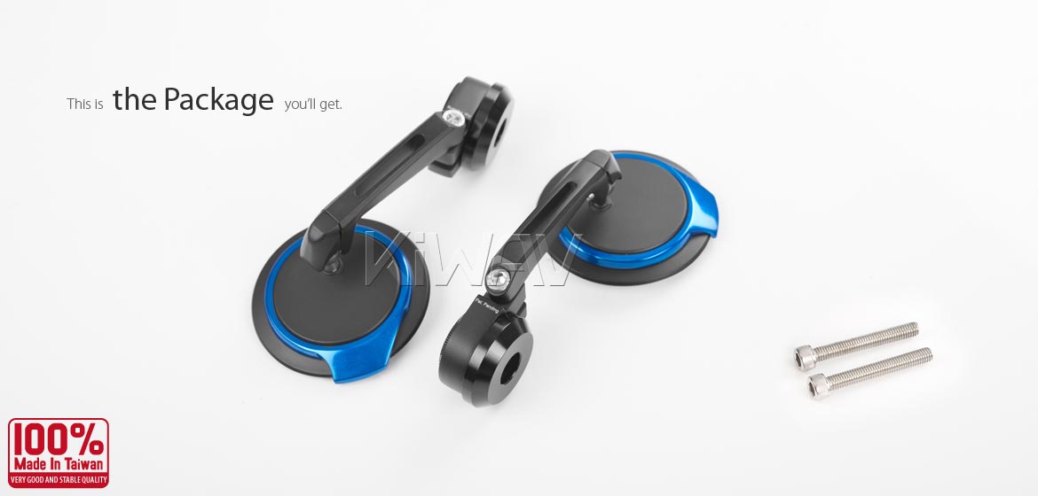 Thinnest motorcycle mirrors KiWAV motorcycle bar end mirrors Aura blue compatible for M6 threaded handlebars