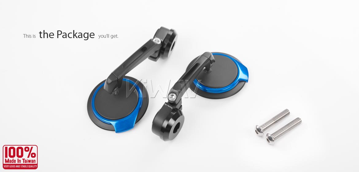 Thinnest motorcycle mirrors KiWAV motorcycle bar end mirrors Aura blue for M8 threaded handlebars