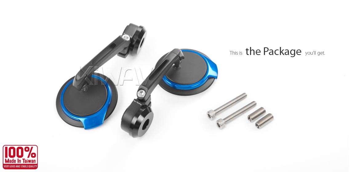 Thinnest motorcycle mirrors KiWAV motorcycle bar end mirrors Aura blue for M8 threaded handlebar