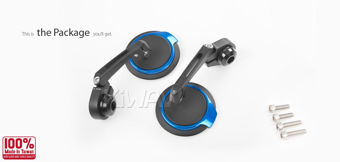 Thinnest motorcycle mirrors KiWAV motorcycle bar end mirrors Aura blue compatible for Triumph water-cooled motorcycles