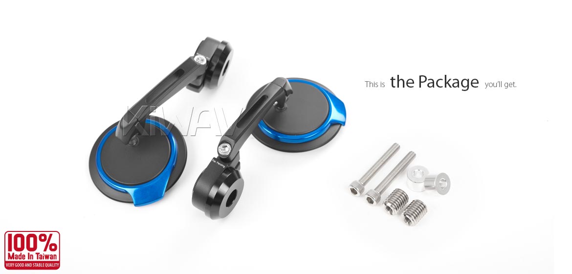 Thinnest motorcycle mirrors KiWAV motorcycle bar end mirrors Aura blue for BMW M12 threaded handlebar