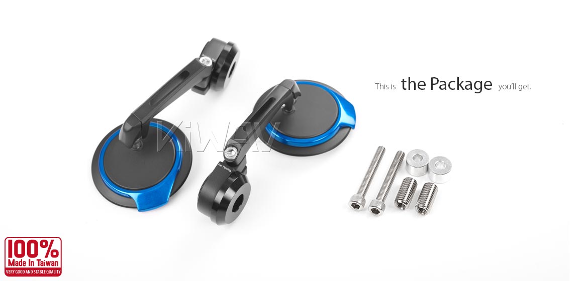 Thinnest motorcycle mirrors KiWAV motorcycle bar end mirrors Aura blue compatible for BMW M10 threaded handlebar