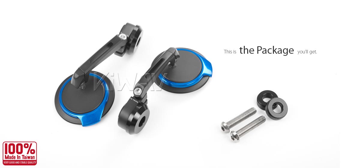 Thinnest motorcycle mirrors KiWAV motorcycle bar end mirrors Aura blue compatible with BMW M8 threaded handlebar