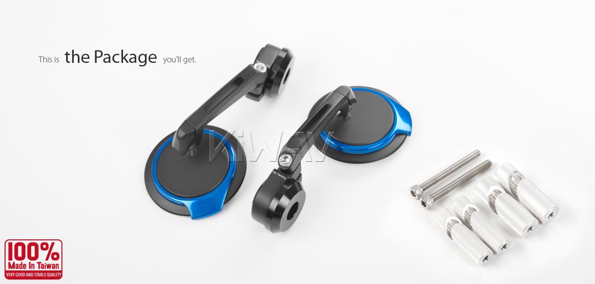 Thinnest motorcycle mirrors KiWAV motorcycle bar end mirrors Aura blue for 7/8 inch hollow end handlebars