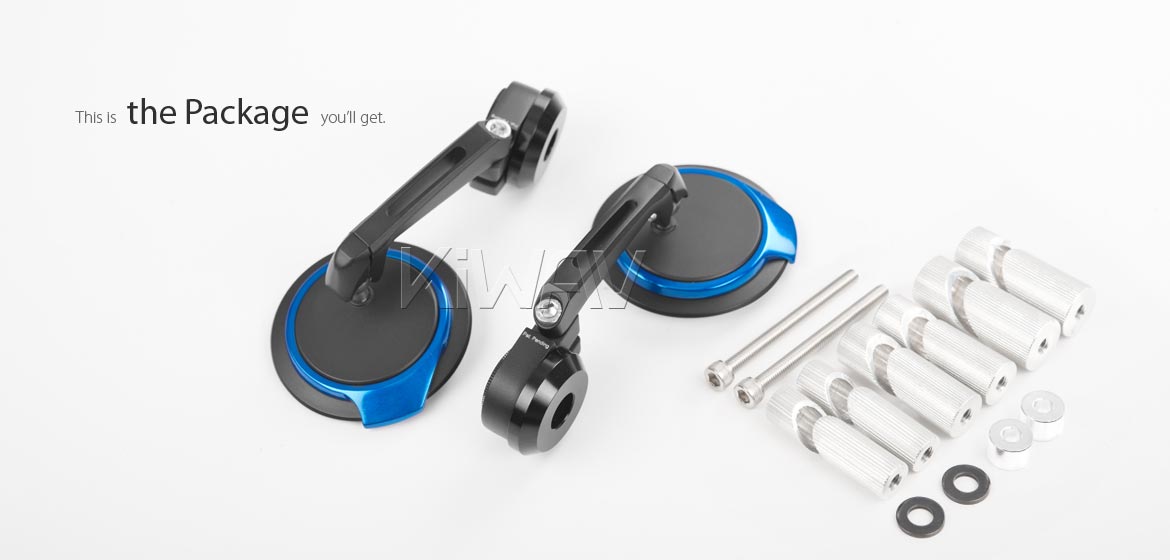 Thinnest motorcycle mirrors KiWAV motorcycle bar end mirrors Aura blue compatible for Specific Indian models