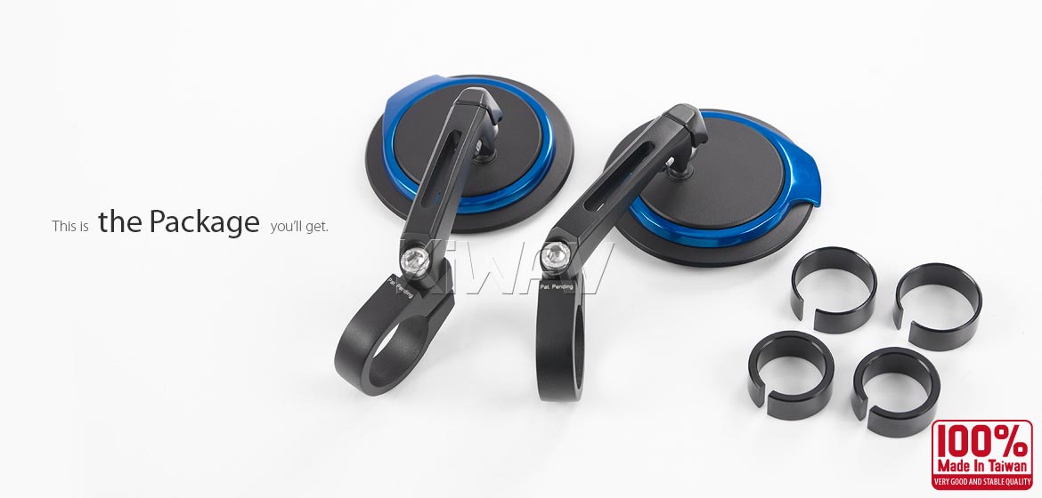 Thinnest motorcycle mirrors KiWAV motorcycle bar end mirrors Aura blue for 22/25mm handlebar