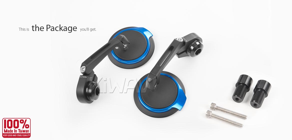 Thinnest motorcycle mirrors KiWAV motorcycle bar end mirrors Aura blue compatible for Yamaha M16 threaded handlebars