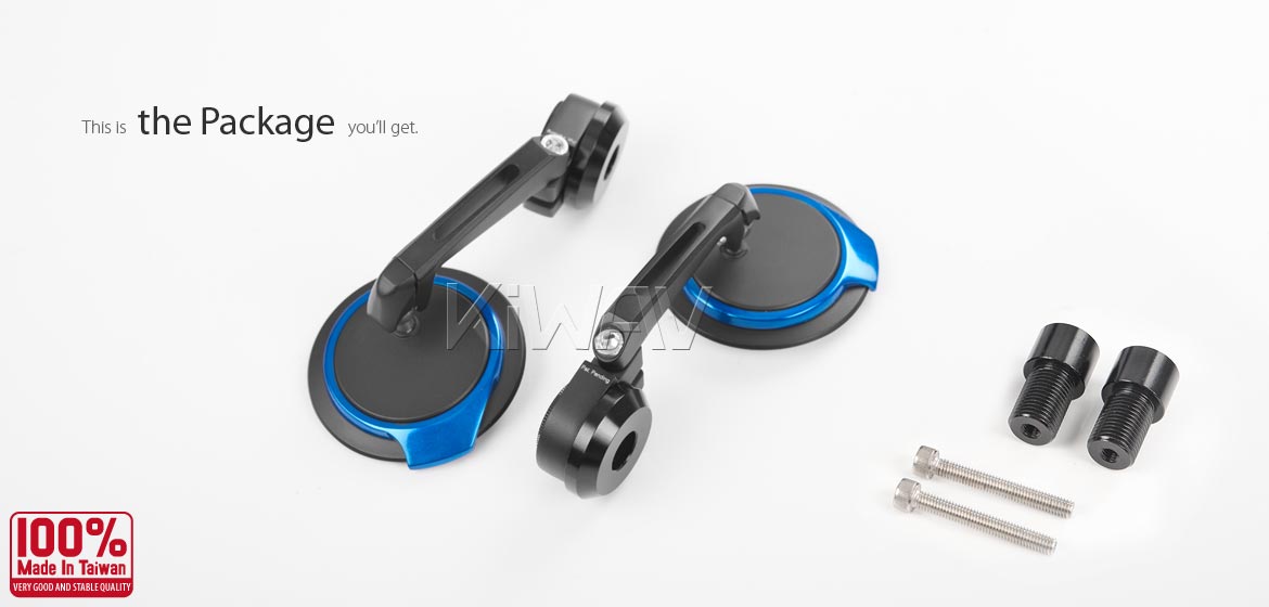 Thinnest motorcycle mirrors KiWAV motorcycle bar end mirrors Aura blue compatible for Yamaha M16 threaded handlebars