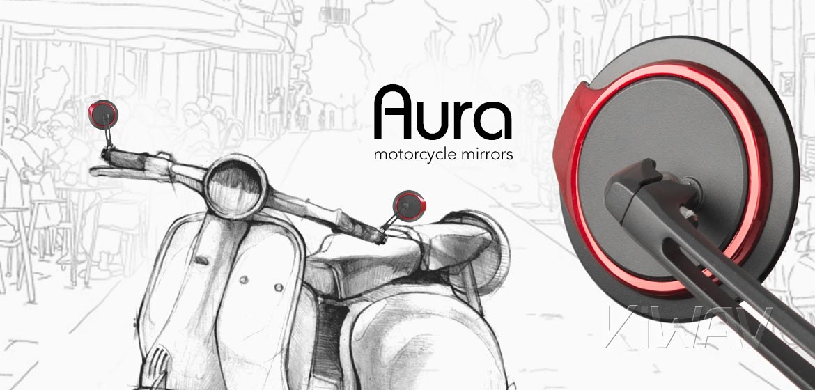 Thinnest motorcycle mirrors KiWAV motorcycle bar end mirrors Aura red compatible with some Vespa models, GTS/ GTV/ GT