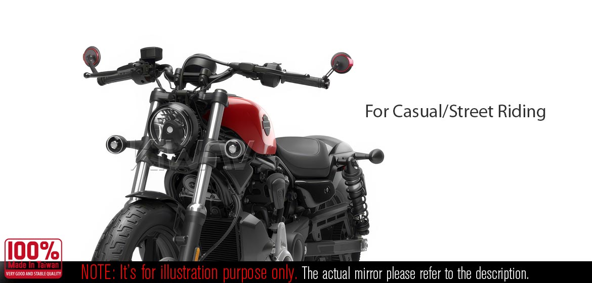 Thinnest motorcycle mirrors KiWAV motorcycle bar end mirrors Aura red compatible for Harley Sportster S Nightster 2021-
