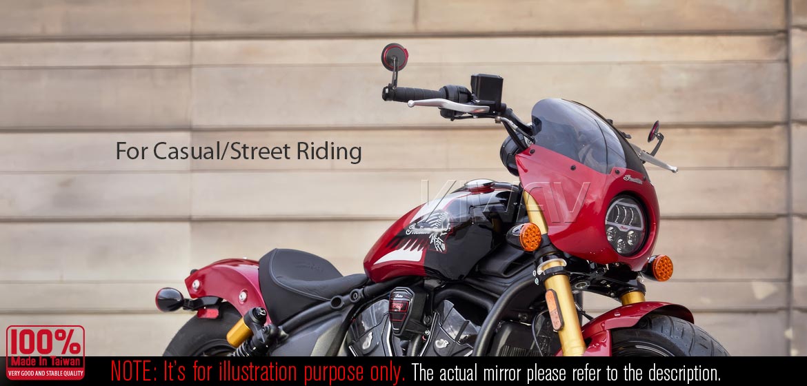 Thinnest motorcycle mirrors KiWAV motorcycle bar end mirrors Aura red compatible for Specific Indian models