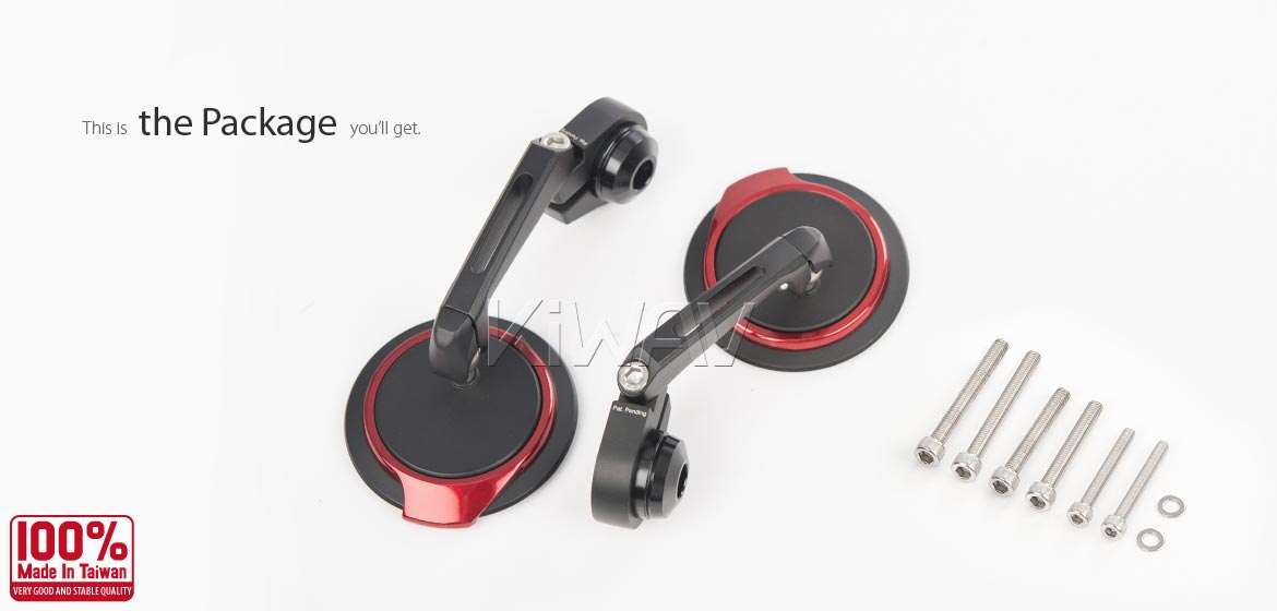 Thinnest motorcycle mirrors KiWAV motorcycle bar end mirrors Aura red compatible for Triumph air-cooled motorcycles