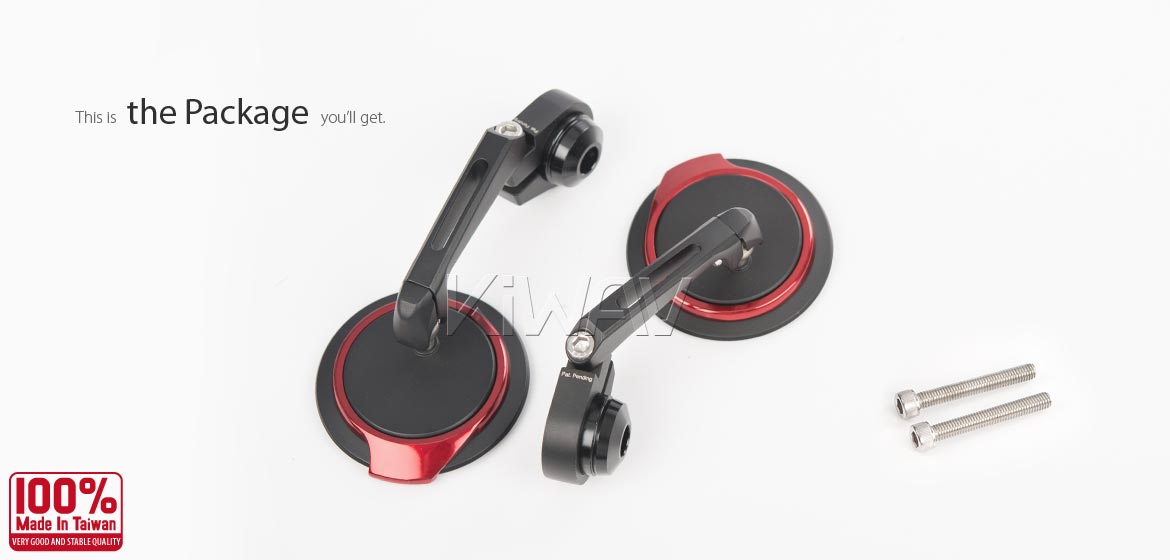 Thinnest motorcycle mirrors KiWAV motorcycle bar end mirrors Aura red compatible for M6 threaded handlebars