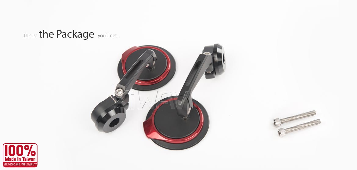 Thinnest motorcycle mirrors KiWAV motorcycle bar end mirrors Aura red compatible for M6 threaded handlebars
