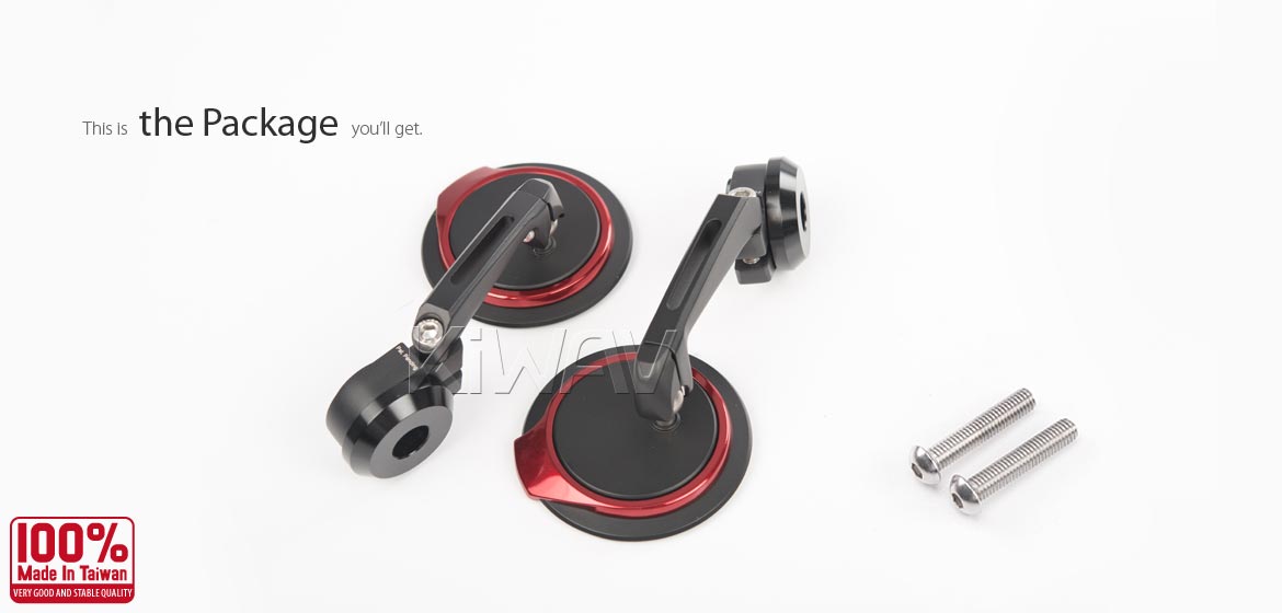 Thinnest motorcycle mirrors KiWAV motorcycle bar end mirrors Aura red for M8 threaded handlebars